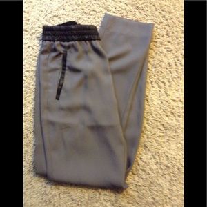 Grey pant-with faux leather black waistband
